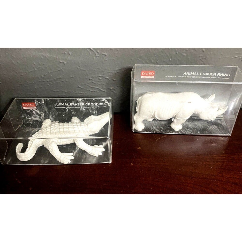 Lot Of 2 Daiso Animal Erasers - Crocodile And Rhino NIP